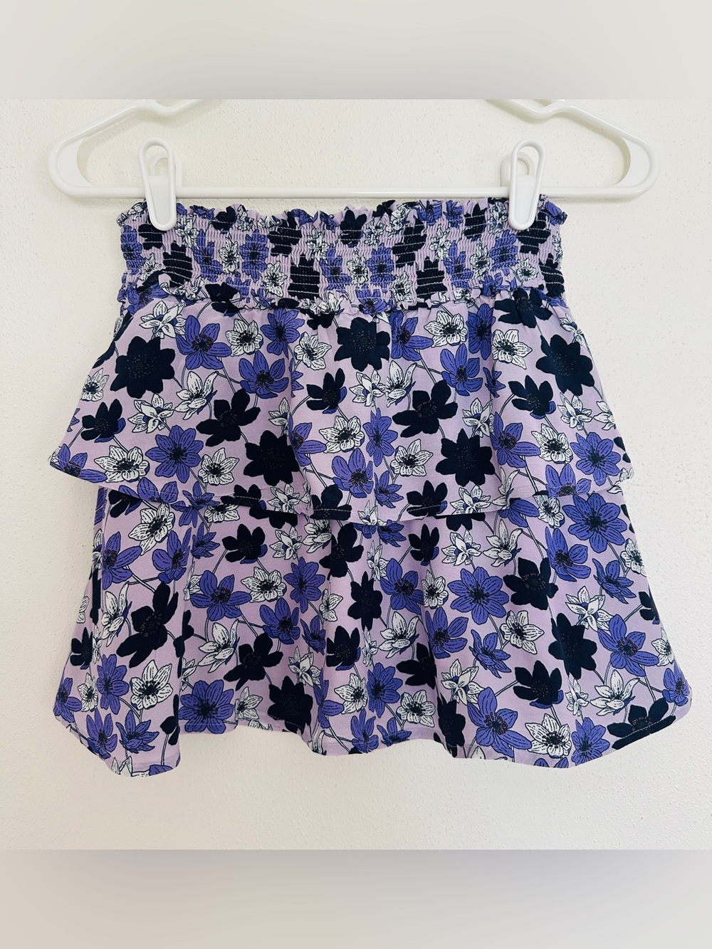 Vineyard Vines Girls Purple Floral Smocked Tiered Ruffle Skirt Size M